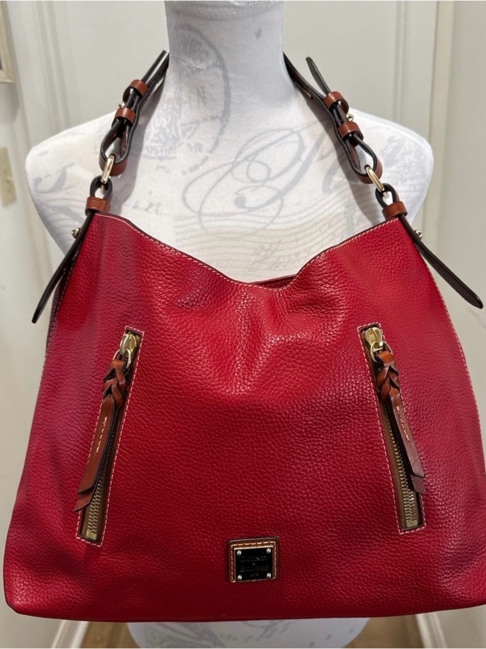 Dooney & Bourke Red Leather Tote and Brown Dooney wallet - Picture 2 of 10